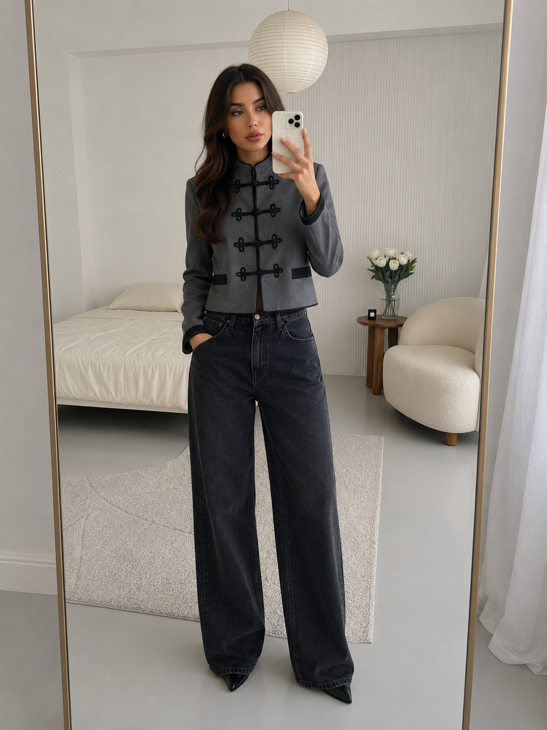 Noir Mandarin Jacket – Charcoal