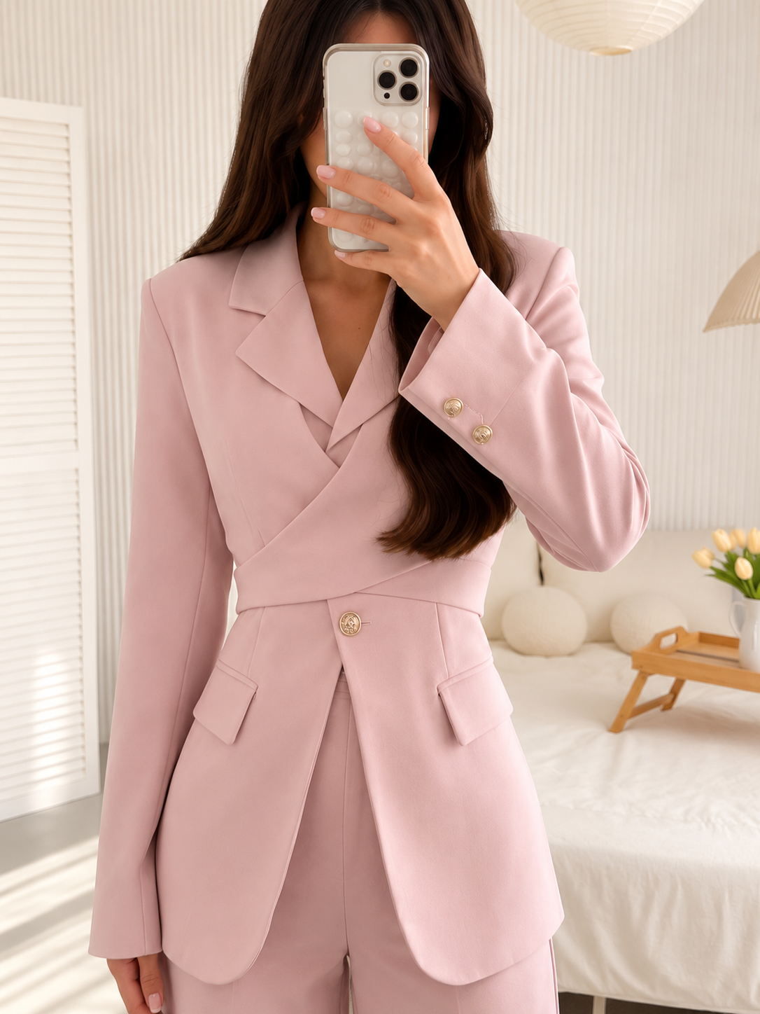 Amélie Tailored Vest Set – Blush Pink