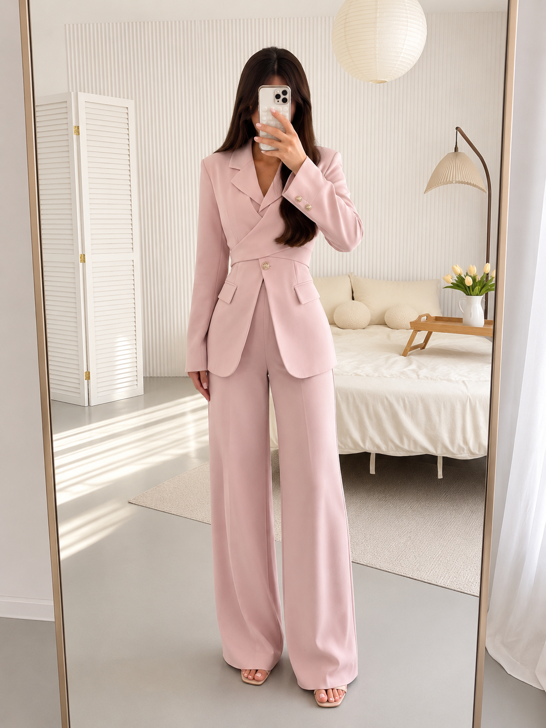 Amélie Tailored Vest Set – Blush Pink