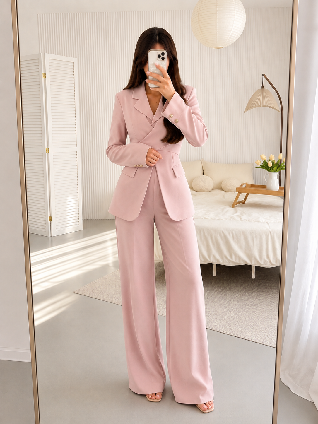Amélie Tailored Vest Set – Blush Pink