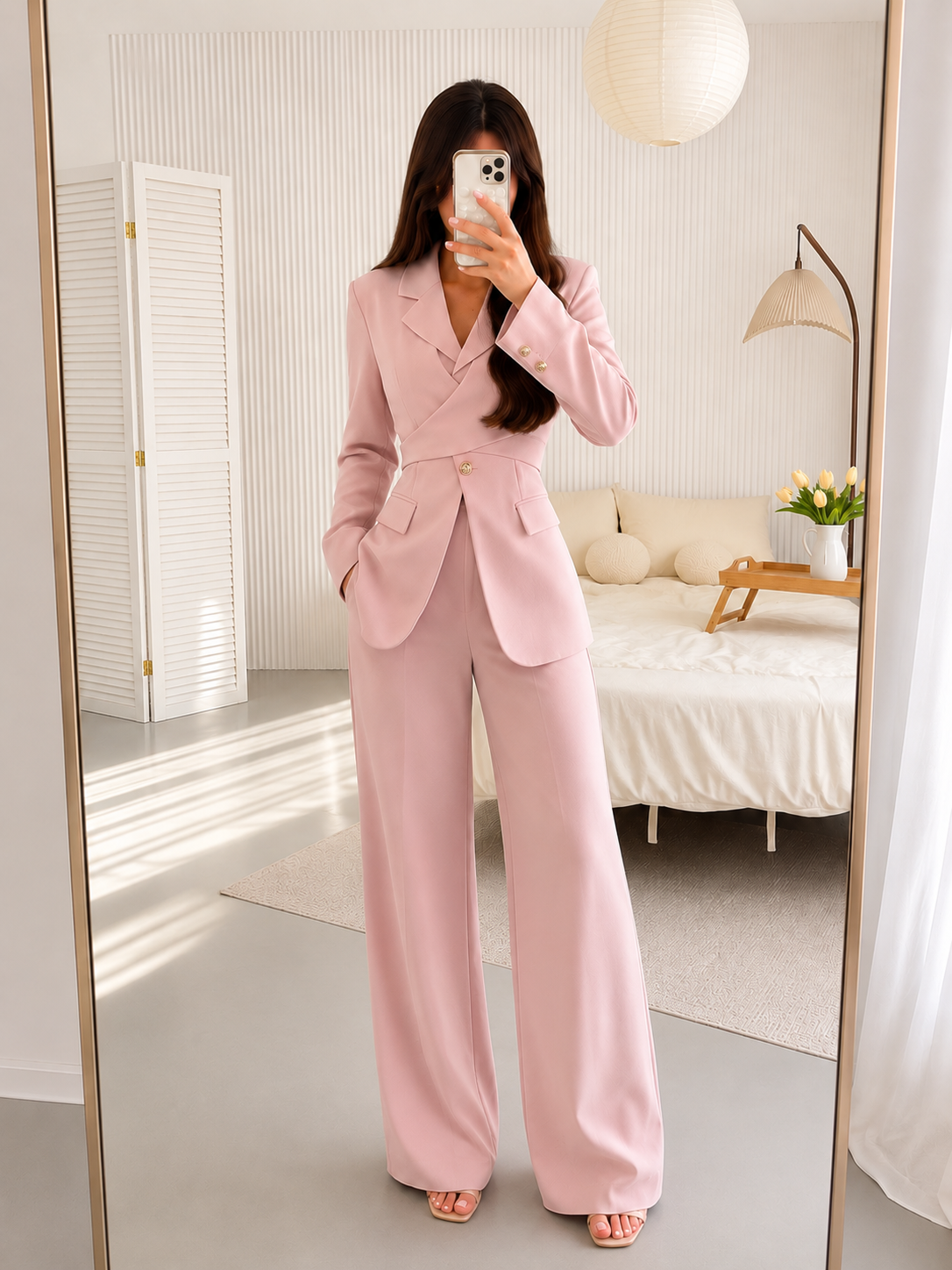 Amélie Tailored Vest Set – Blush Pink