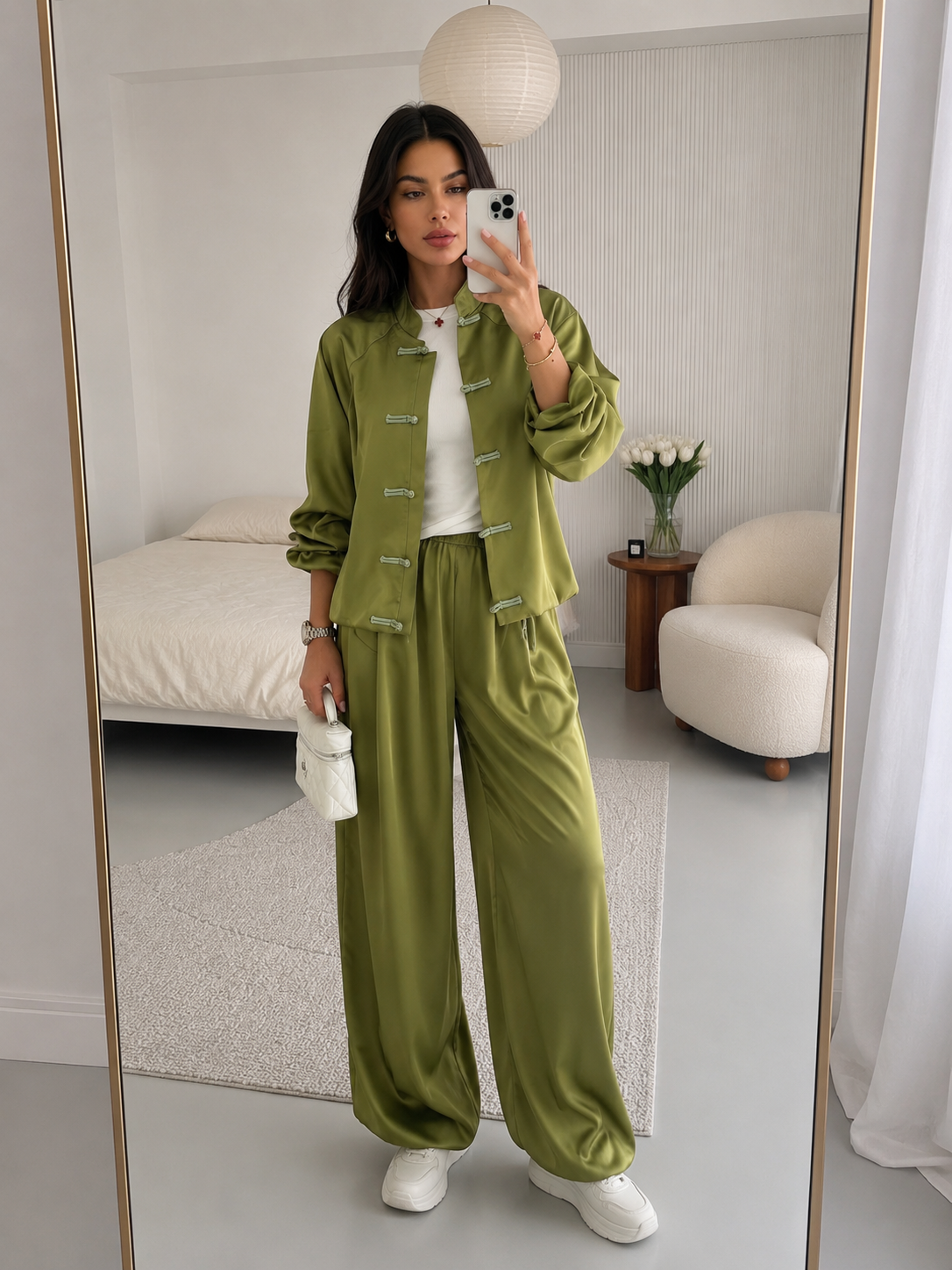 Olivia Satin Lounge Set – Olive