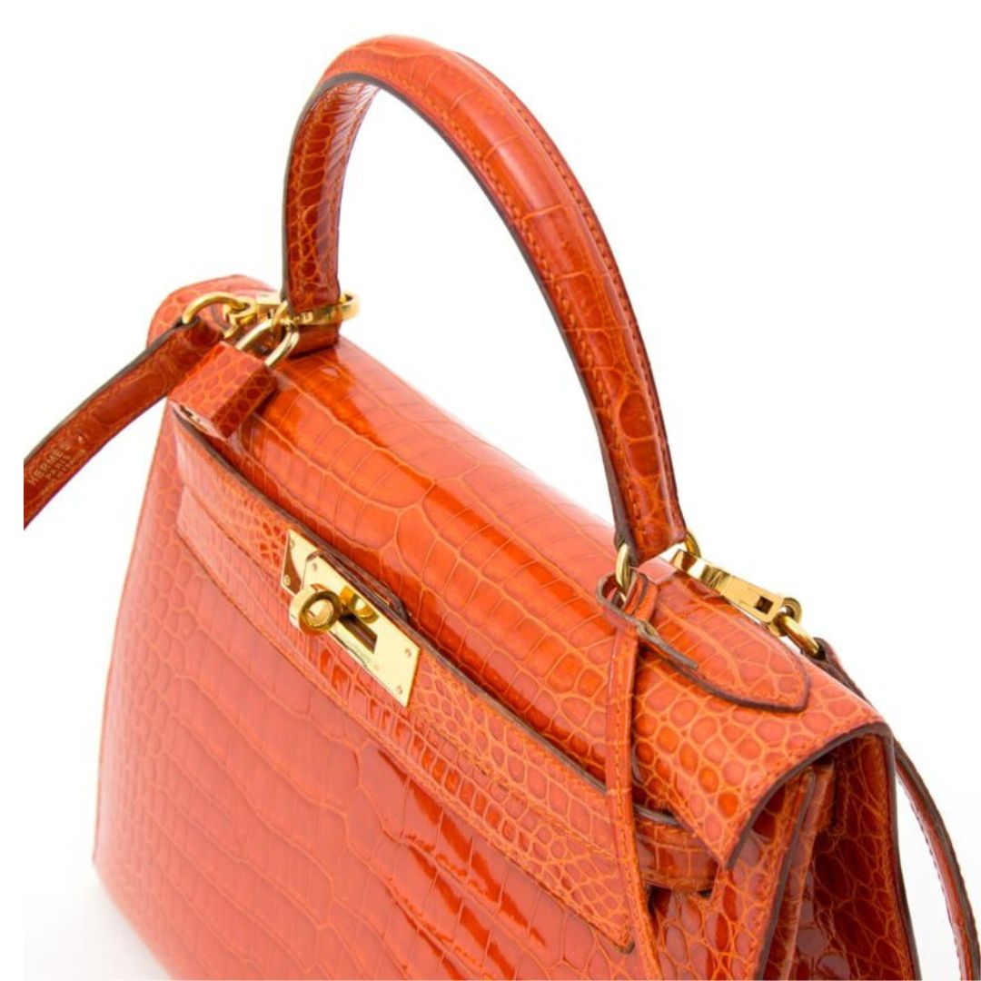 Katherine Orange in Crocodile Leather (22cm)