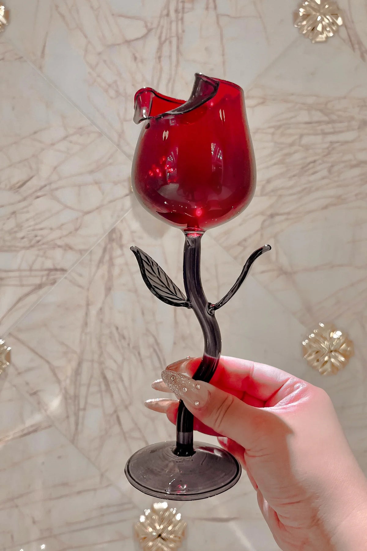 Rose For Rosé Glass Cup in Red - Handcrafted