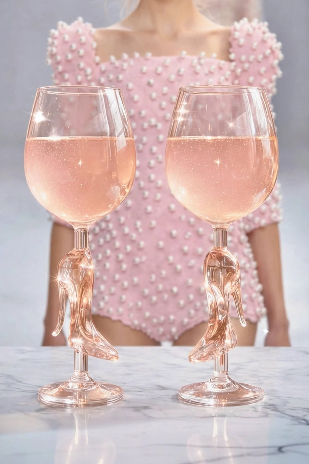 Midnight Crystal Heel Wine Glasses