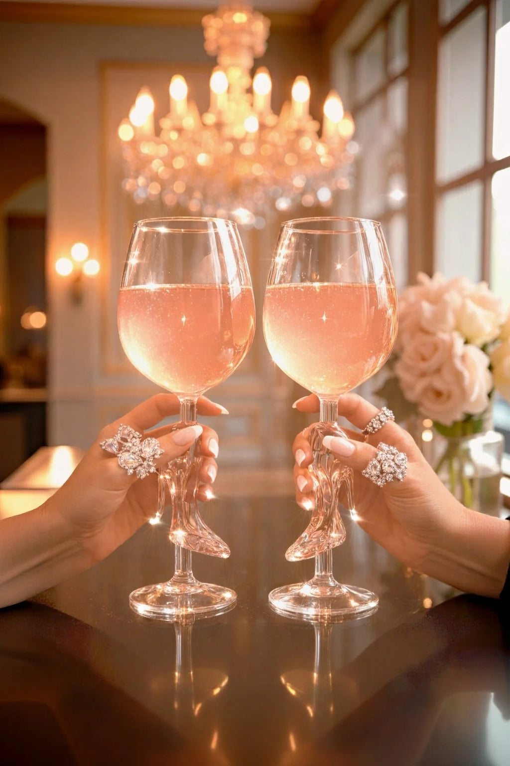 Midnight Crystal Heel Wine Glasses