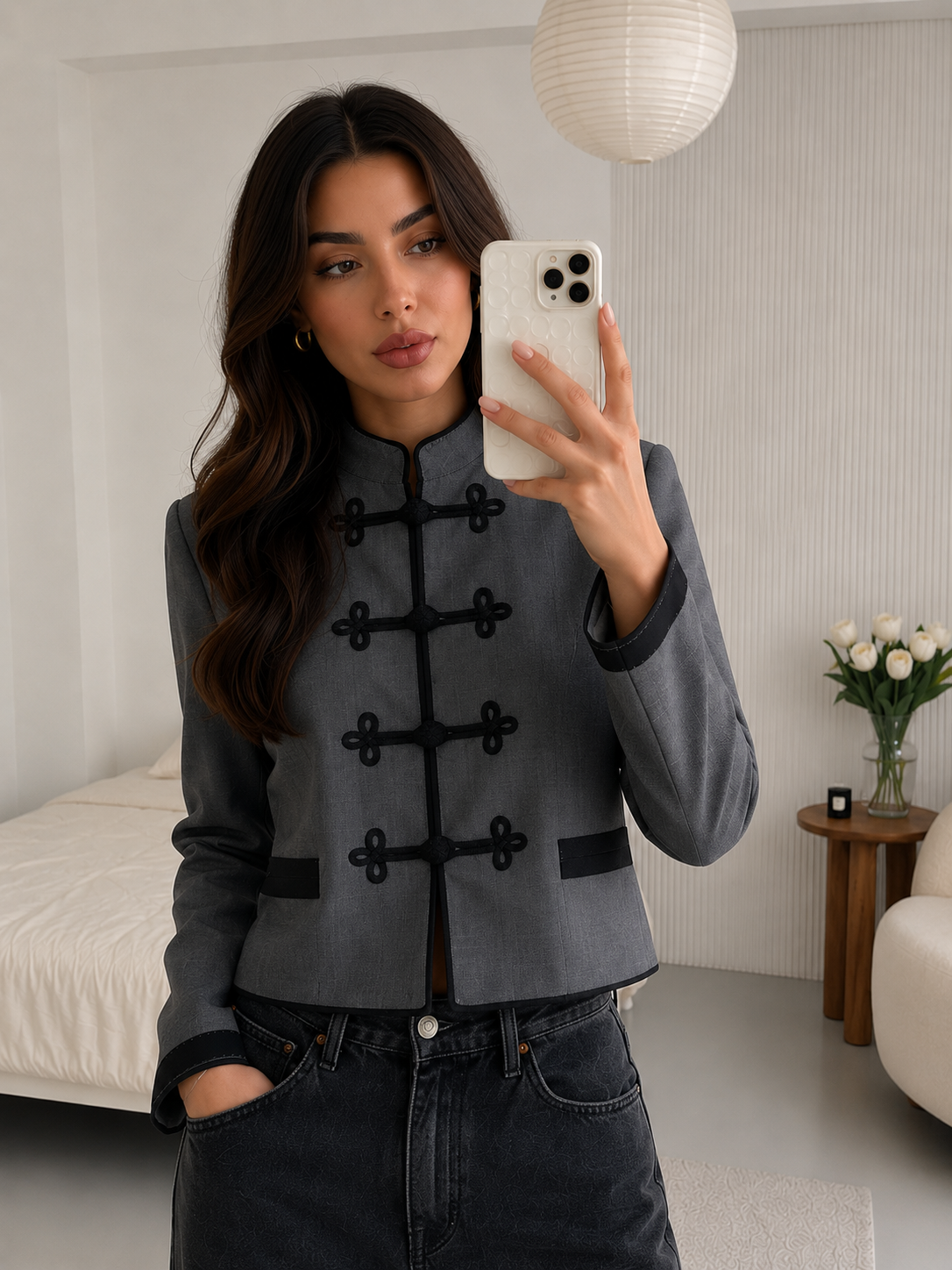 Noir Mandarin Jacket – Charcoal