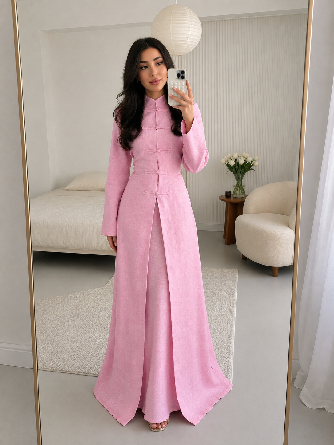 Aurora Mandarin Gown Set – Blush Pink