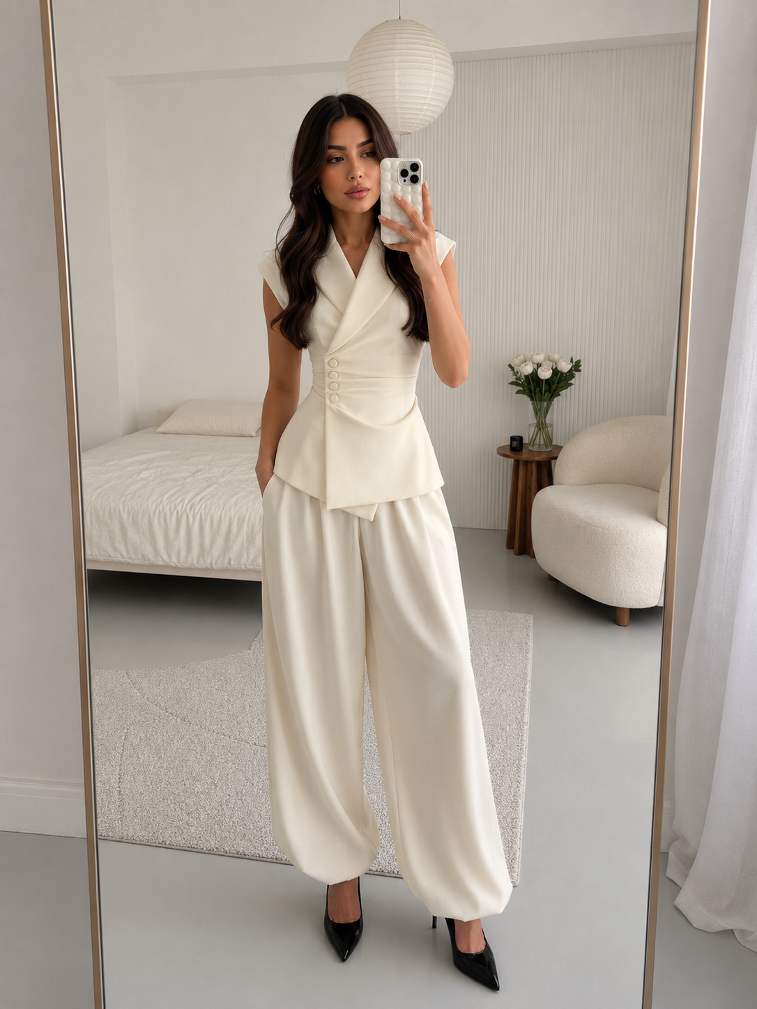 Monroe Asymmetric Vest Set – Ivory