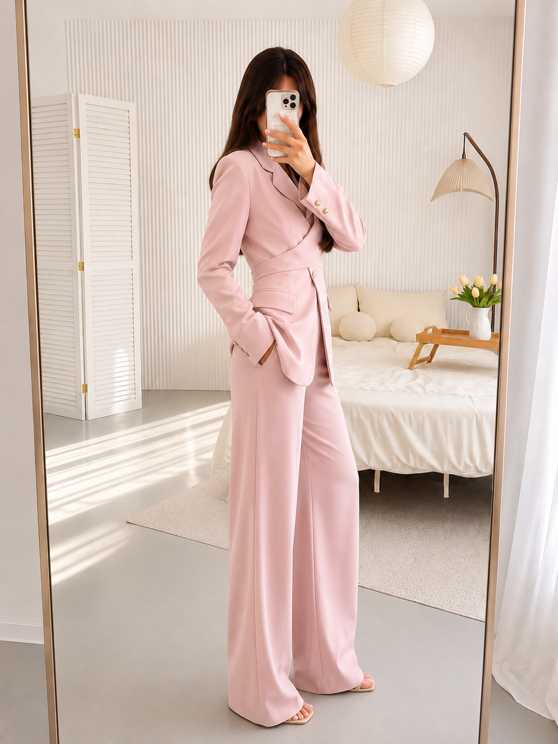 Amélie Tailored Vest Set – Blush Pink
