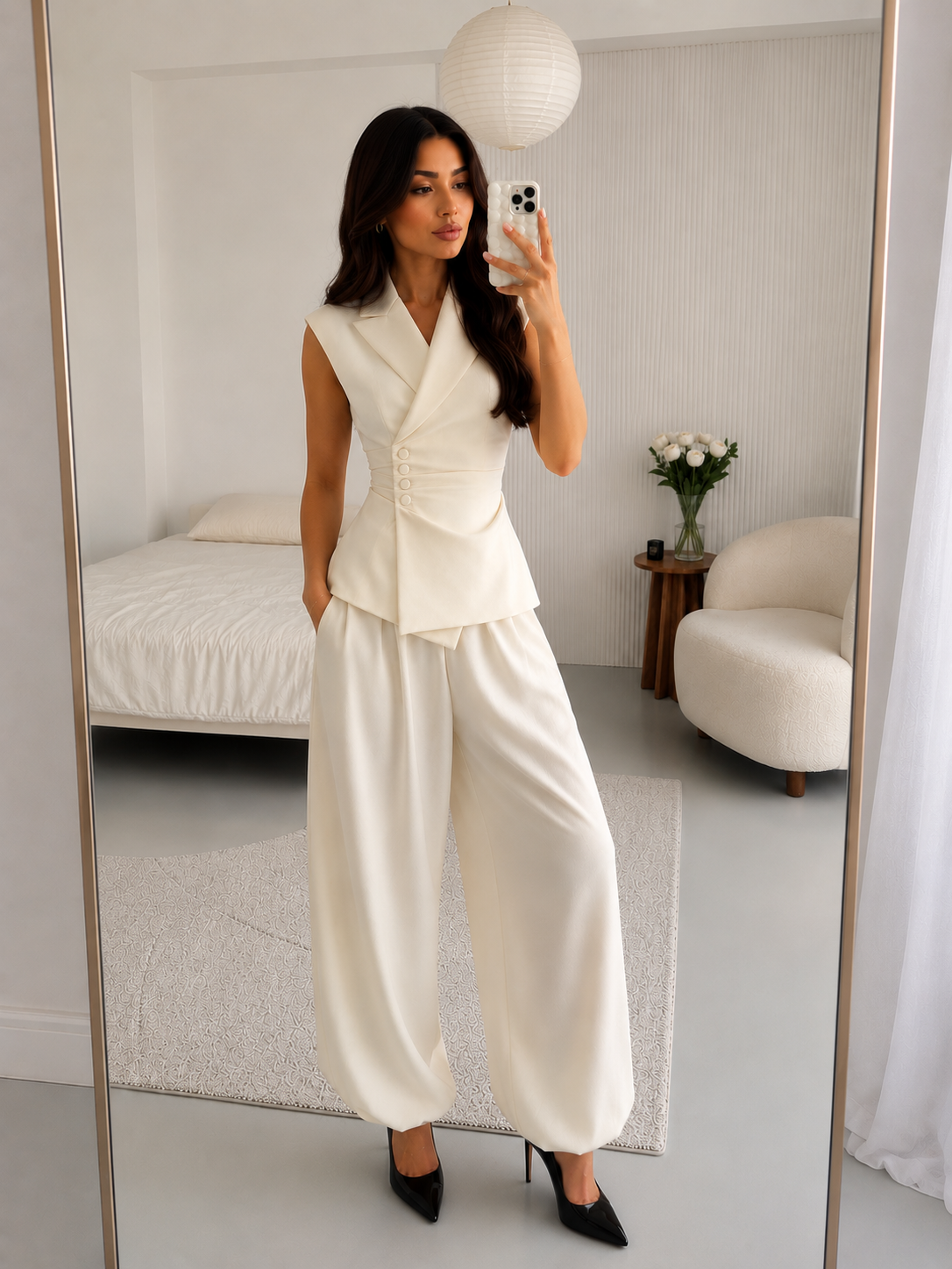 Monroe Asymmetric Vest Set – Ivory