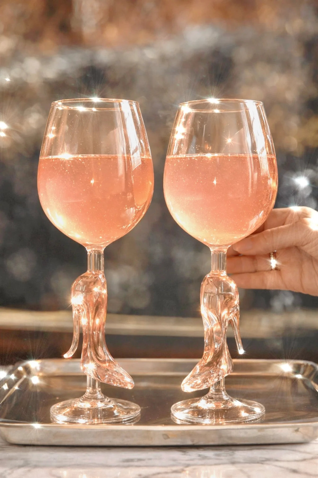 Midnight Crystal Heel Wine Glasses