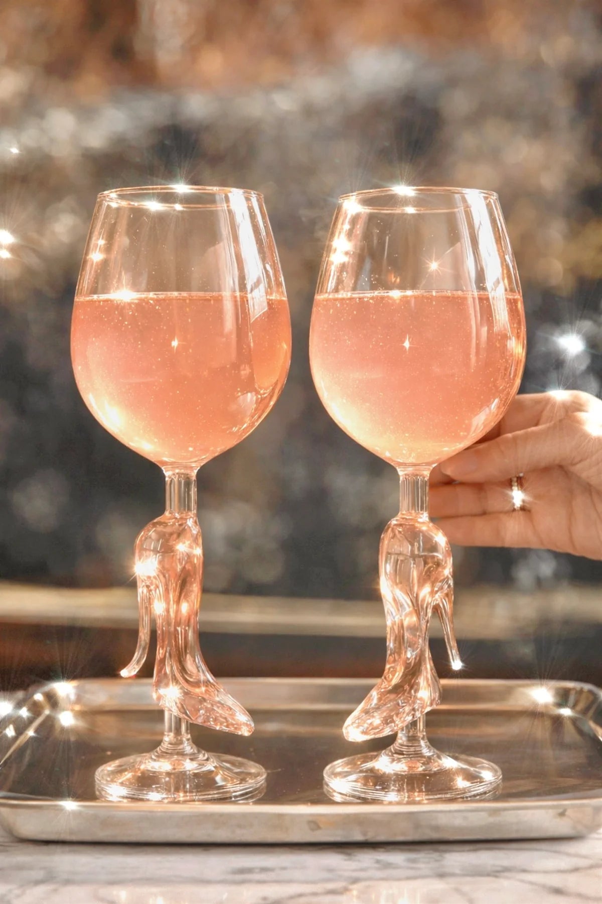 Midnight Crystal Heel Wine Glasses