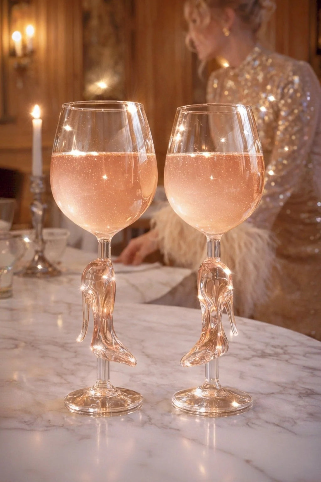 Midnight Crystal Heel Wine Glasses