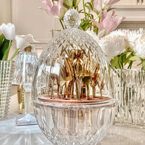Regalia Crystal Cutlery Holder with Complimentary 24 pcs of Cutlery