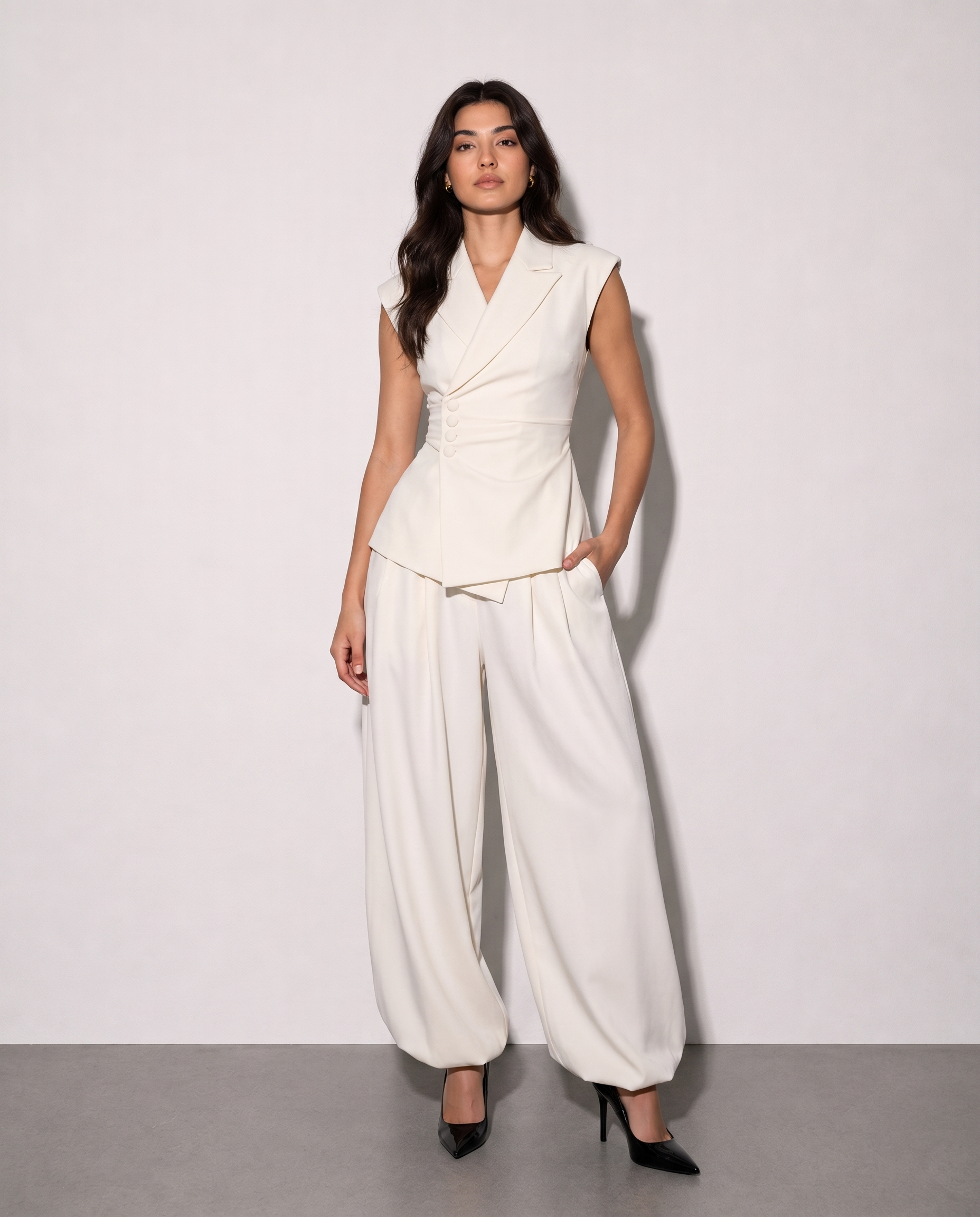 Monroe Asymmetric Vest Set – Ivory