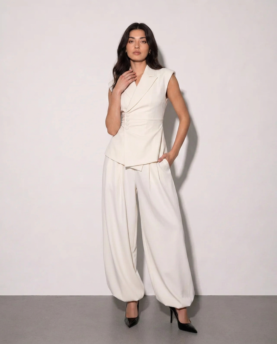 Monroe Asymmetric Vest Set – Ivory