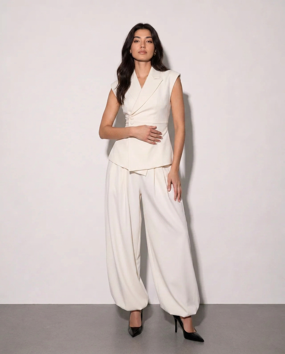 Monroe Asymmetric Vest Set – Ivory