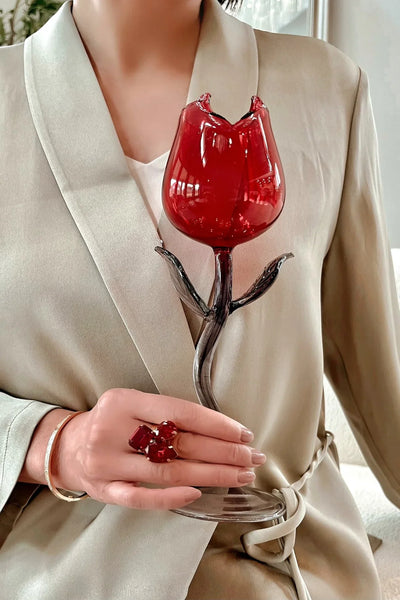 Rose For Rosé Glass Cup in Red - Handcrafted